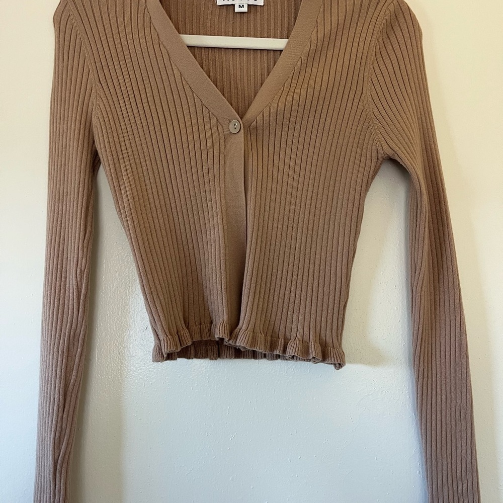 Tan Ribbed Cardigan Sweater